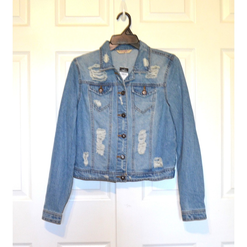 =====Highway Jeans Blue Distressed Denim Jean Crop Jacket‎ Women's Size M Nwt's - Picture 4 of 16